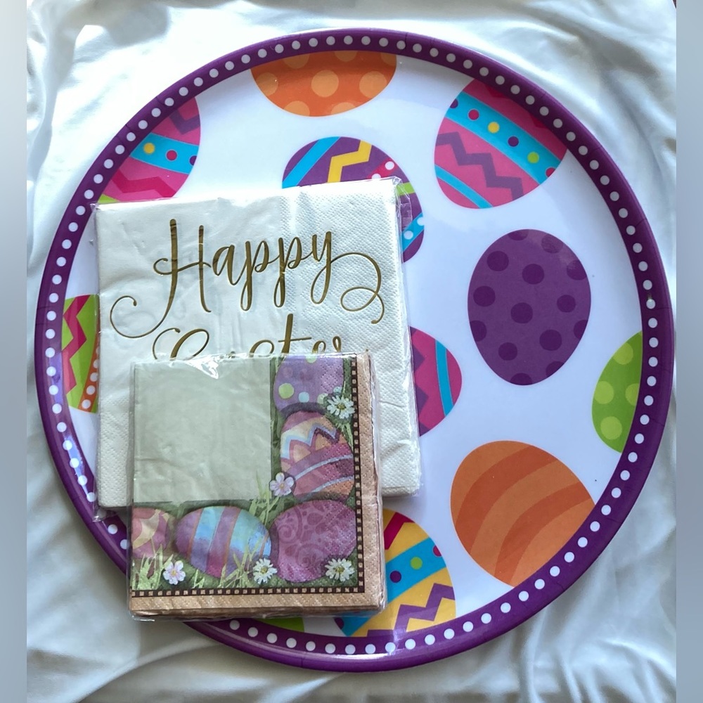 Easter Set of Melamine Easter Egg Platter & Easter Napkins